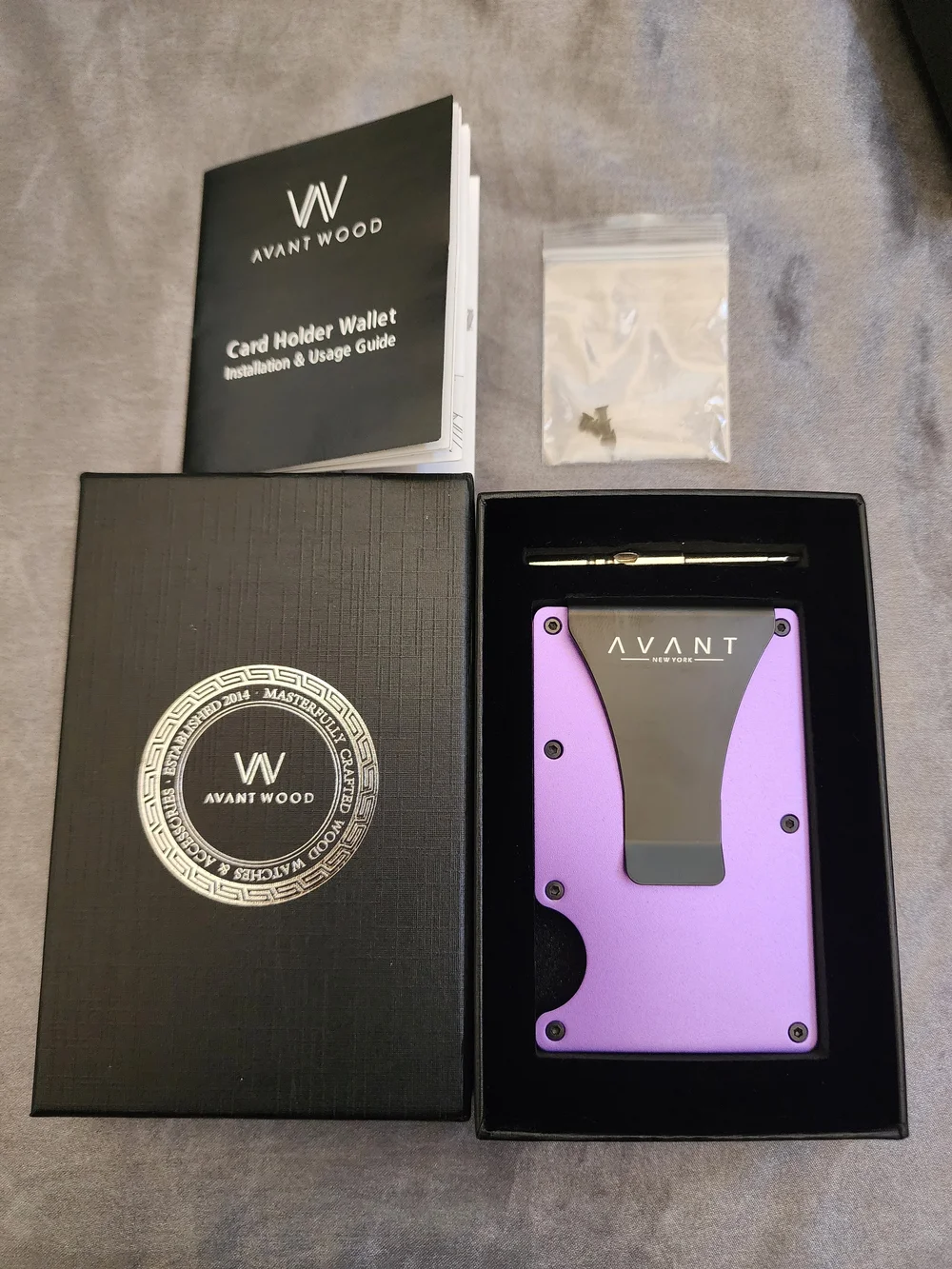 AVANT WOOD- Purple Card Holder Wallet with Money Clip- NIB